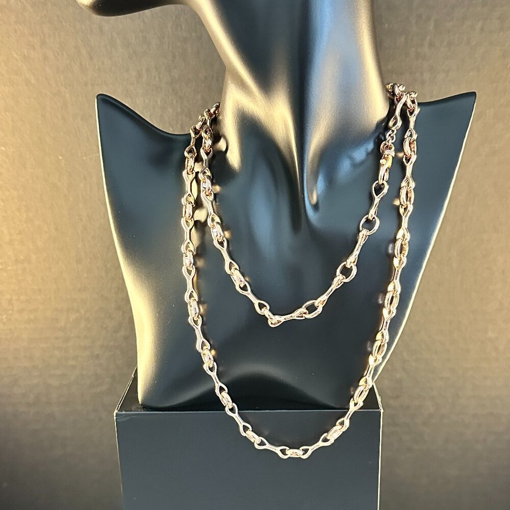 ✨ 34” Milor Italy Bronze Textured Link Chain Necklace | High-Polish Gold Finish